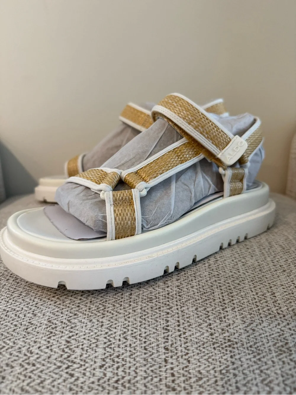 ALDO White and Tan Woven Platform Sandals - Picture 1 of 2